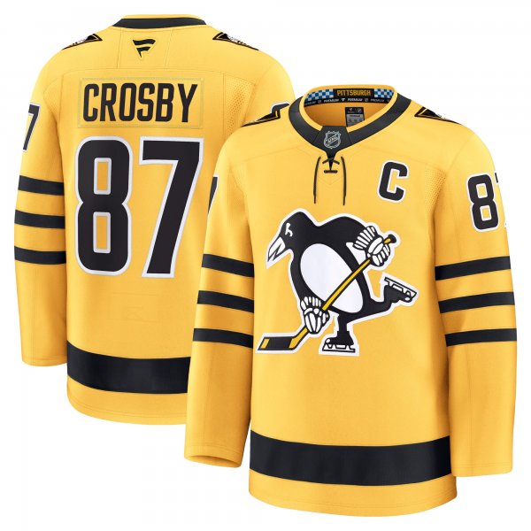 Men's Pittsburgh Penguins #87 Sidney Crosby Gold Alternate Premium Player Jersey