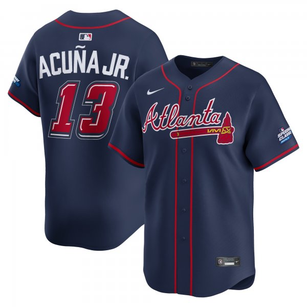 Men's Atlanta Braves #13 Ronald Acuna Jr. Nike Navy 2025 MLB Speedway Classic Alternate Limited Player Jersey