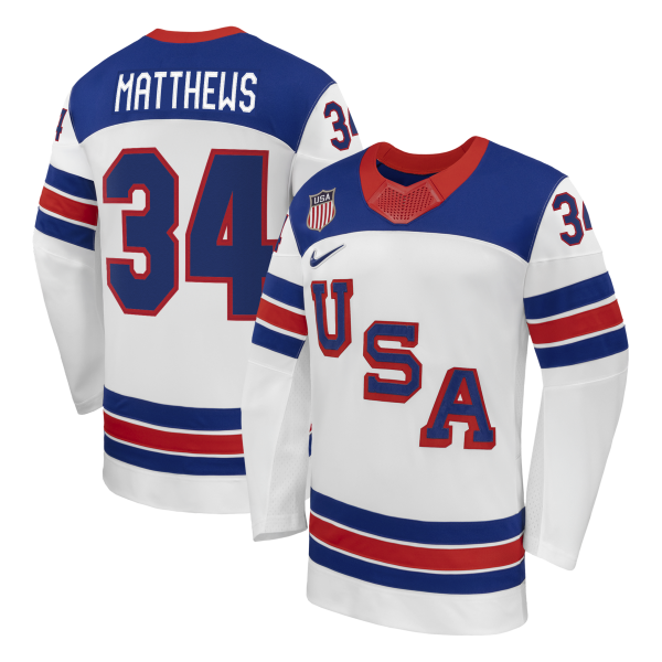 Men's USA Hockey Auston Matthews Nike White 2026 Away Replica Jersey
