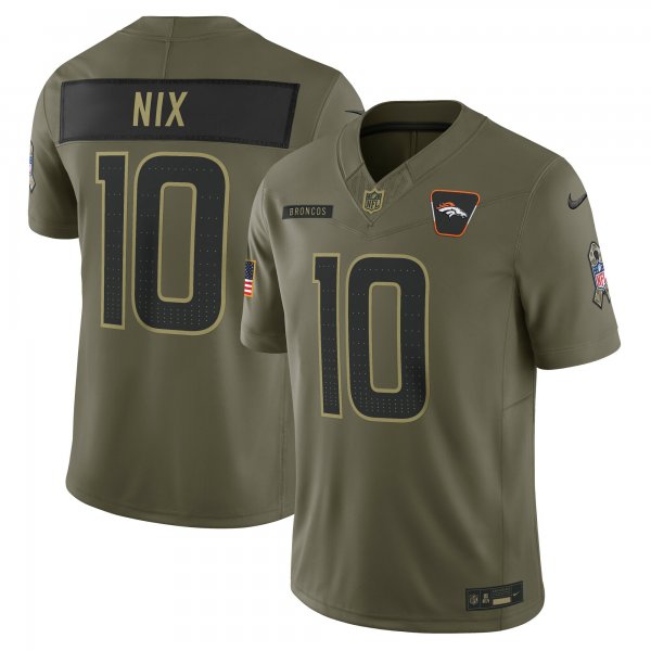 Men's #10 Bo Nix Denver Broncos Nike 2025 Salute to Service Limited Olive Jersey