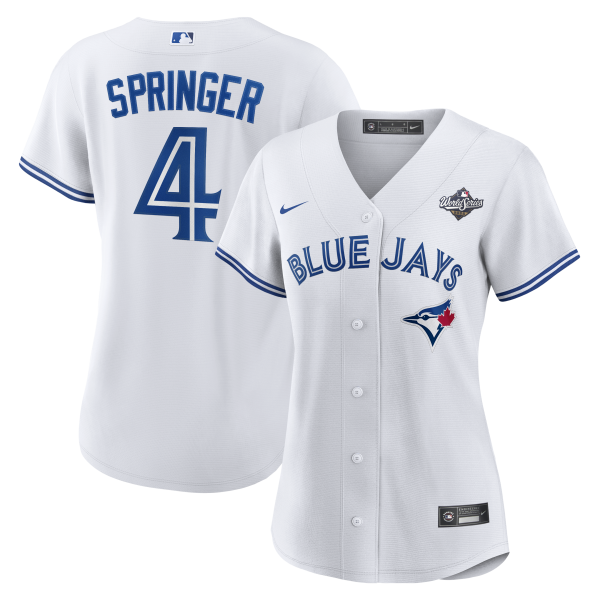 Women's Toronto Blue Jays #4 George Springer Nike White 2025 World Series Home Player Jersey