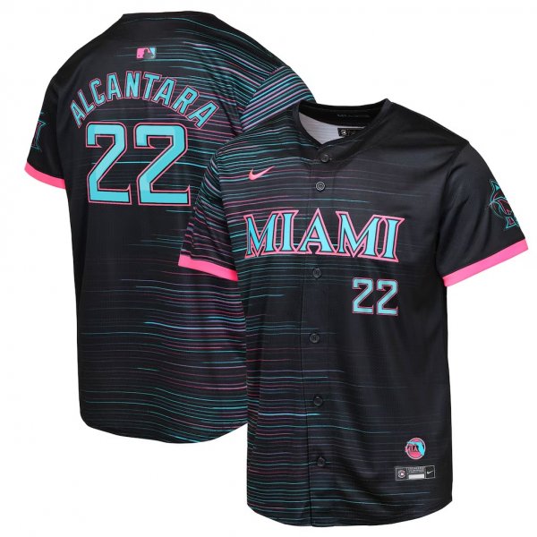 Youth Miami Marlins #22 Sandy Alcantara Black 2025 City Connect Player Jersey