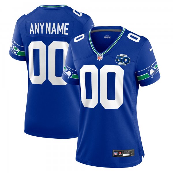 Women's Seattle Seahawks Nike Royal 50th Season Throwback Custom Game Jersey