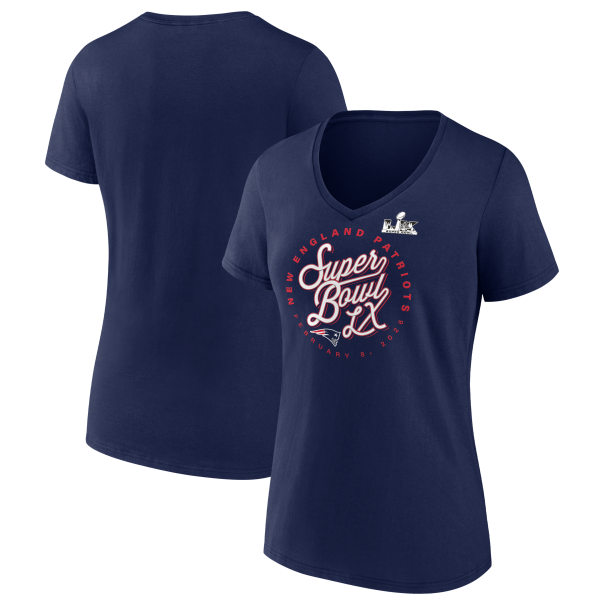 Women's New England Patriots  Fanatics Navy Super Bowl LX Cheer Section V-Neck T-Shirt