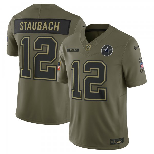 Men's #12 Roger Staubach Dallas Cowboys Nike 2025 Salute to Service Retired Limited Olive Jersey