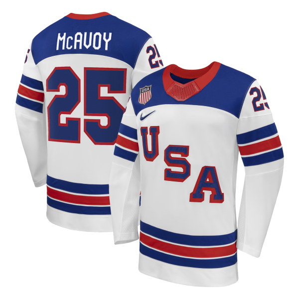 Men's USA Hockey Charlie McAvoy Nike White 2026 Away Replica Jersey