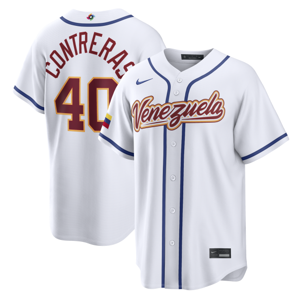 Men's Venezuela Baseball Willson Contreras Nike White 2026 World Baseball Classic Home Stadium Jersey