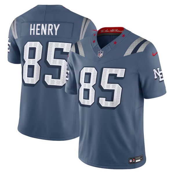 Men's #85 Hunter Henry New England Patriots Nike 2025 Rivalries Collection Limited Storm Blue Jersey