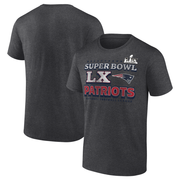 Men's New England Patriots Fanatics Heather Charcoal Super Bowl LX T-Shirt