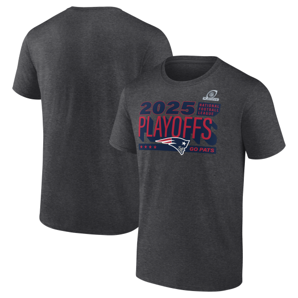 Men's New England Patriots  Heather Charcoal 2025 NFL Playoffs Ready T-Shirt