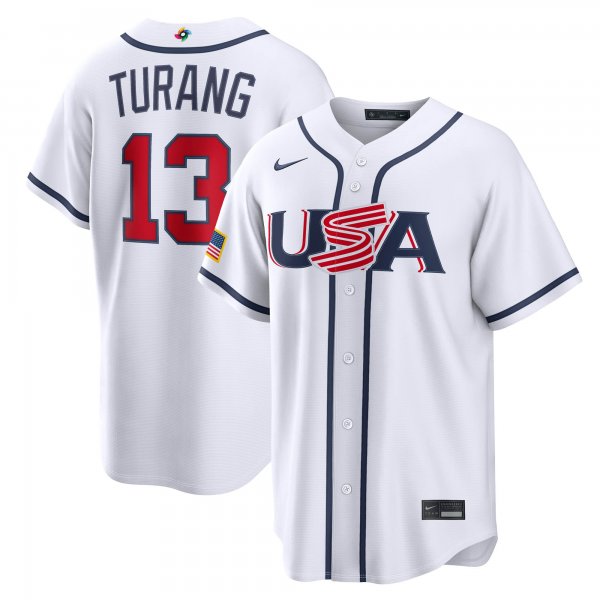 Men's USA Baseball Brice Turang Nike White 2026 World Baseball Classic Home Stadium Jersey