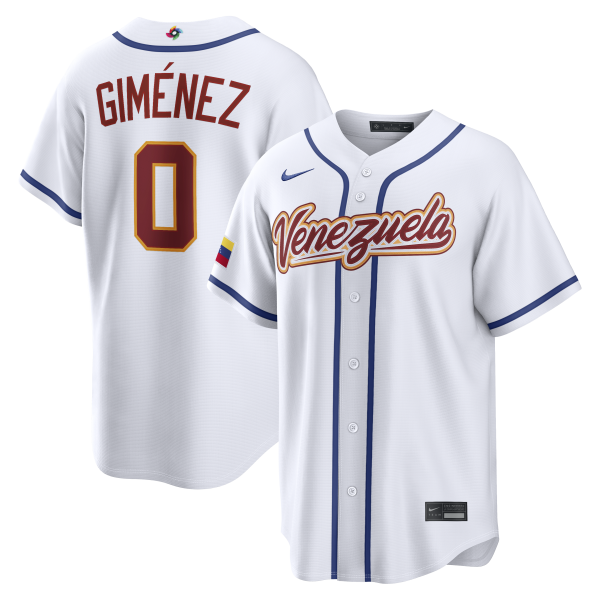Men's Venezuela Baseball Andres Gimenez Nike White 2026 World Baseball Classic Home Stadium Jersey
