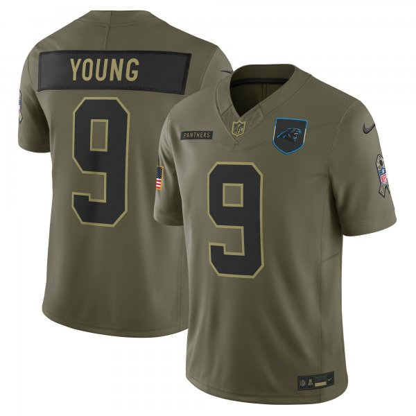 Men's #9 Bryce Young Carolina Panthers Nike 2025 Salute to Service Limited Olive Jersey
