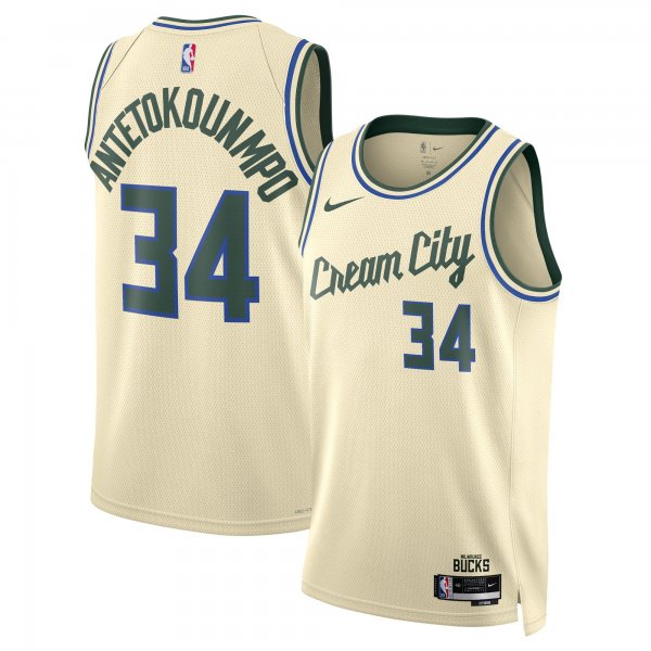 Men's Unisex Milwaukee Bucks #34 Giannis Antetokounmpo Nike Cream 2025/26 Swingman City Edition Jersey