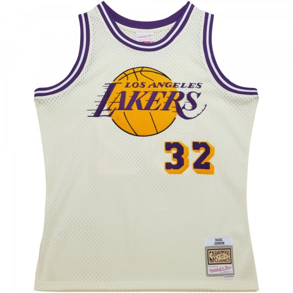 Men's Los Angeles Lakers Magic Johnson Mitchell & Ness Cream Chainstitch Swingman Jersey